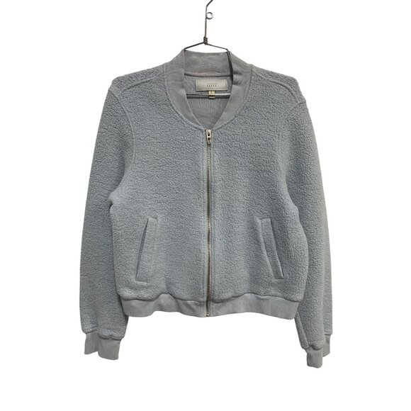 Blank NYC Bomber Jacket Size Large Fleece Sherpa Front Zip Light Blue Cozy Soft - Picture 1 of 7